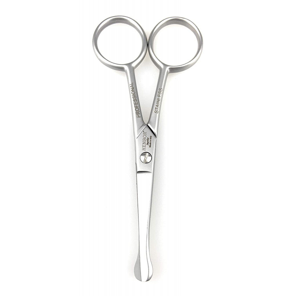 Henbor Professional Nose & Ear Scissors Premium Stainless Steel Rounded Tip Scissors for Eyebrow Nose Hair Mustache and Beard