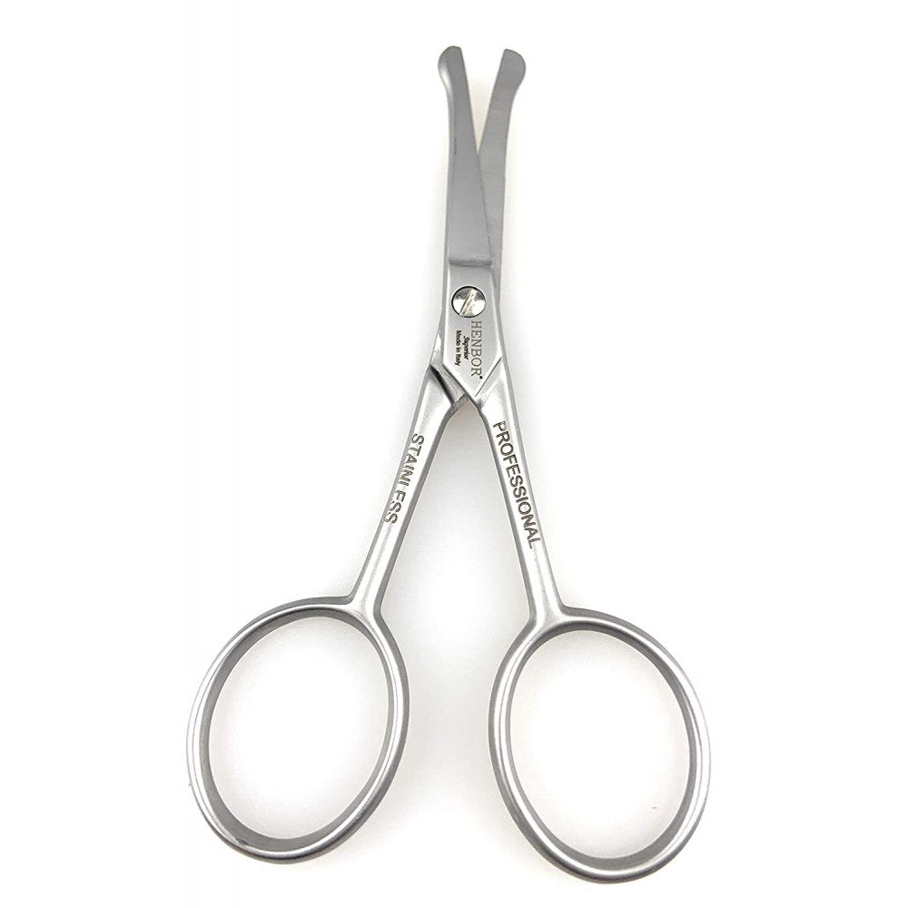 Henbor Professional Nose & Ear Scissors Premium Stainless Steel Rounded Tip Scissors for Eyebrow Nose Hair Mustache and Beard