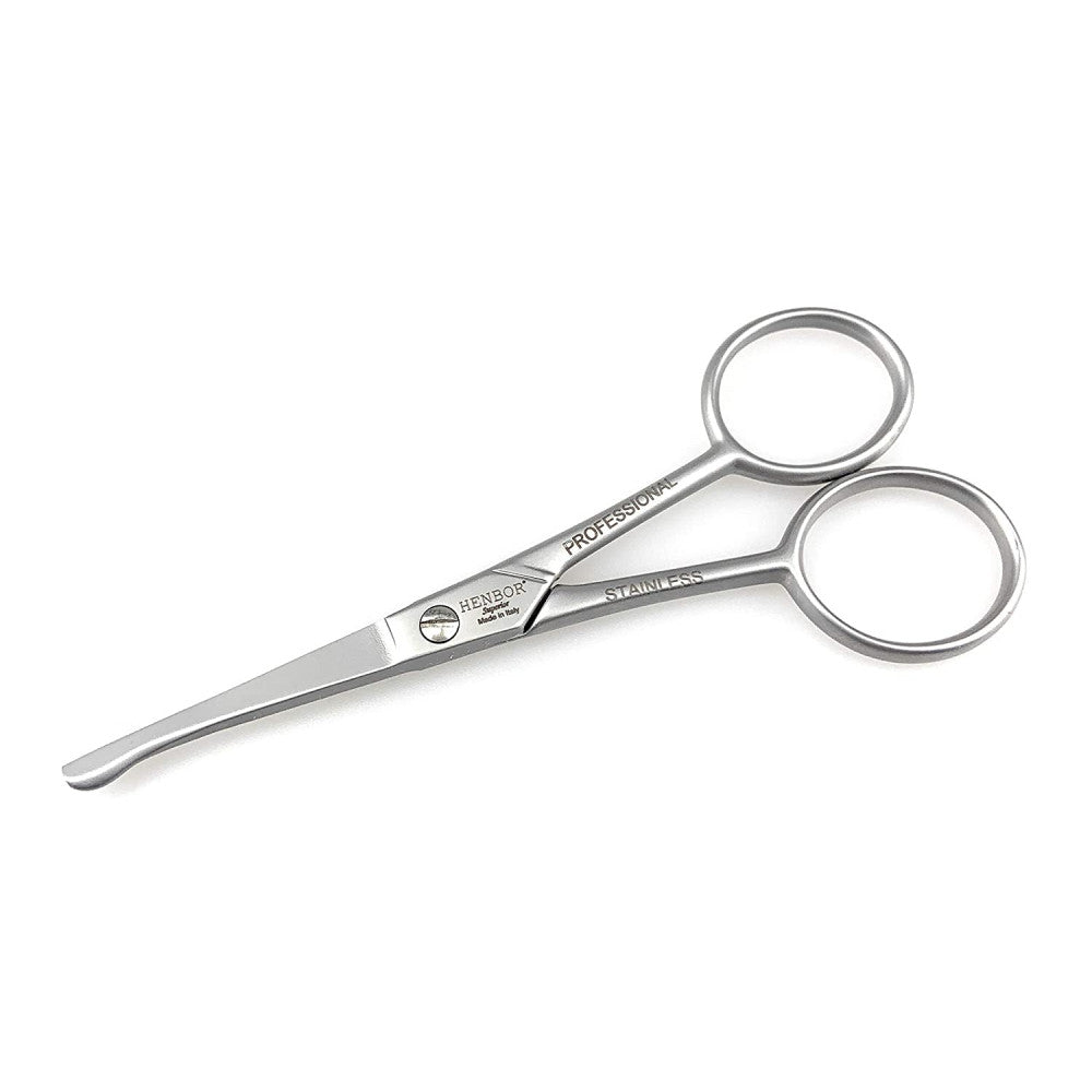 Henbor Professional Nose & Ear Scissors Premium Stainless Steel Rounded Tip Scissors for Eyebrow Nose Hair Mustache and Beard