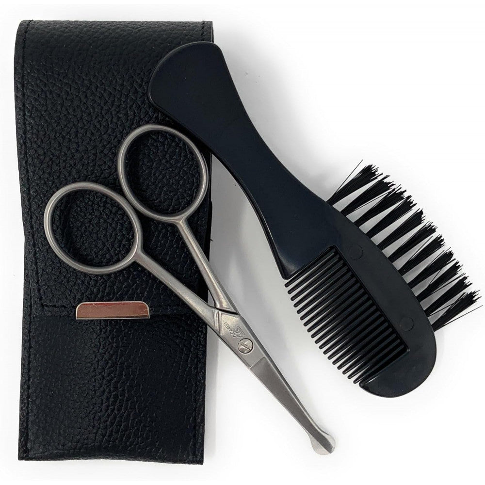 Erbe Professional Nose & Ear Scissors and comb set - Stainless Steel Rounded Tip Scissors for Eyebrow, Nose Hair, Mustache, and Beard Grooming Kit