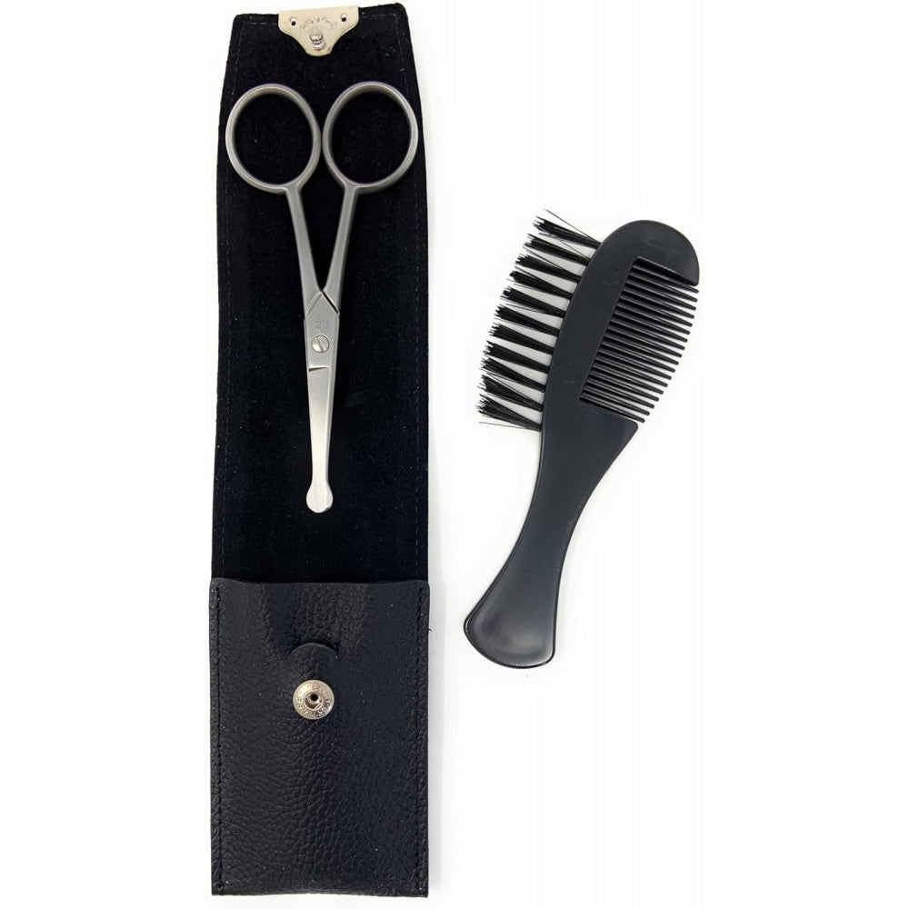 Erbe Professional Nose & Ear Scissors and comb set - Stainless Steel Rounded Tip Scissors for Eyebrow, Nose Hair, Mustache, and Beard Grooming Kit