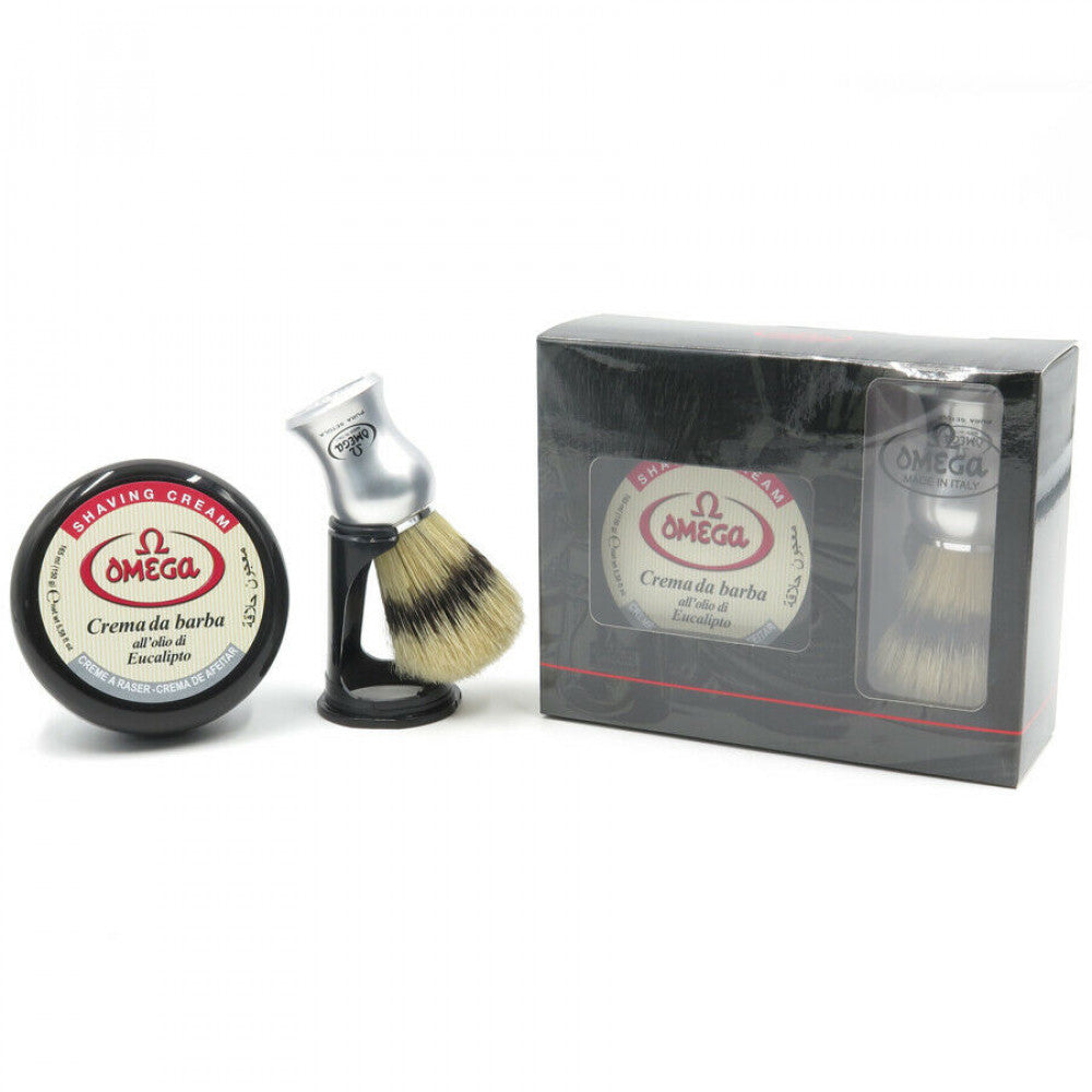 Omega Professional Gift Set: shaving cream + shaving pure bristle brush with holder