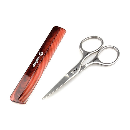 Niegeloh Solingen Mustache and Beard Scissors with Niegeloh Fine Tooth Comb for Mustache Hair Care